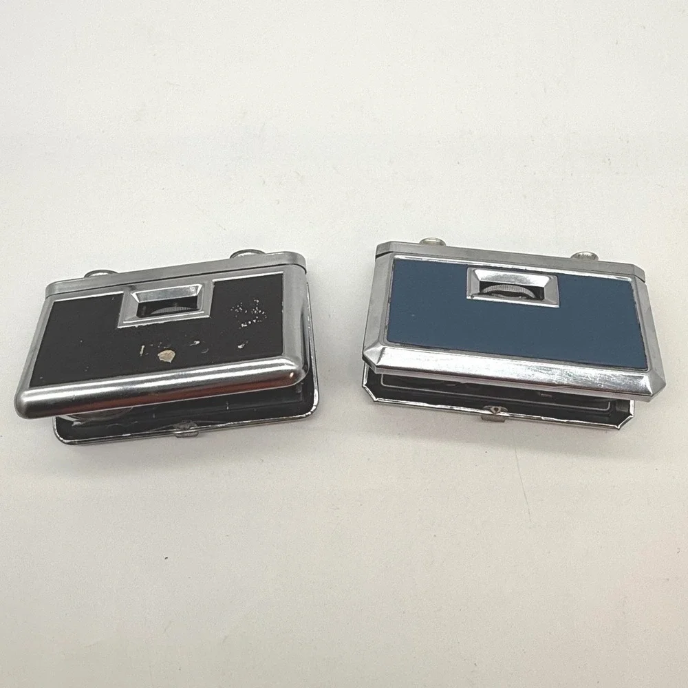 Vintage Kron and Deville Folding Opera Glasses Set Blue and Black Chrome Binocs
